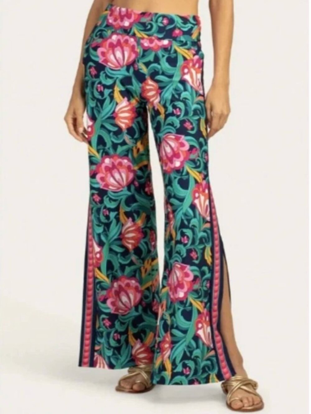 Trina Turk India Garden Floral Wide Leg Pants Women’s Small Swim Beach Resort